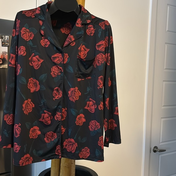 La Vien Rose Floral long sleeve pyjama top Sz L - Picture 3 of 12